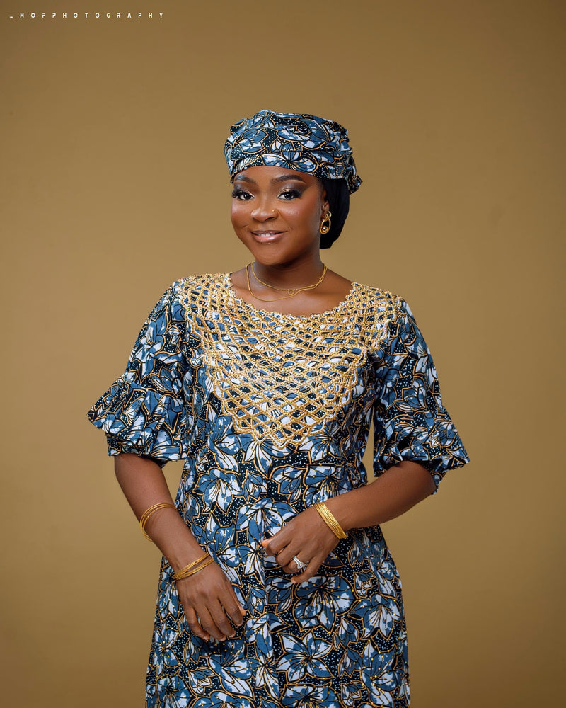 Royal Sapphire Embellished Ankara Gown